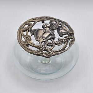 VTG Ganz Potpourri glass Jar Pewter ornate Lid Fairy Girl Cottagecore Floral